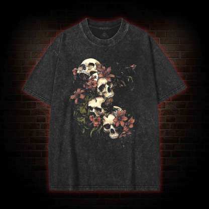 Gothic Botanical Skeleton Washed T-shirt