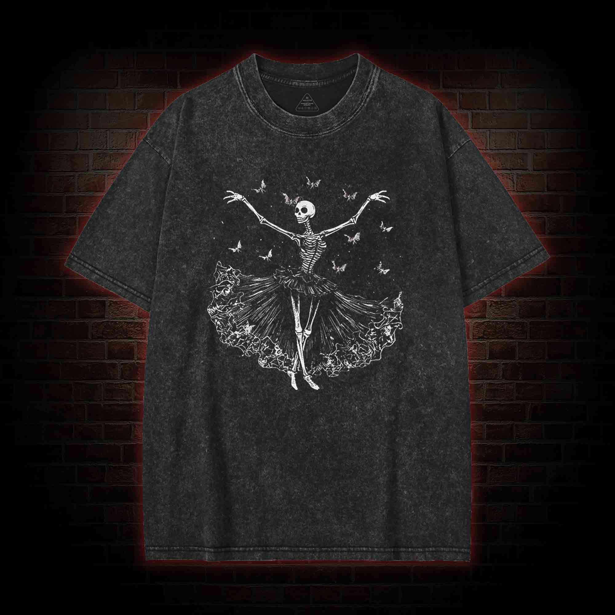 Floral Ballerina with Bats Skeleton Washed T-shirt
