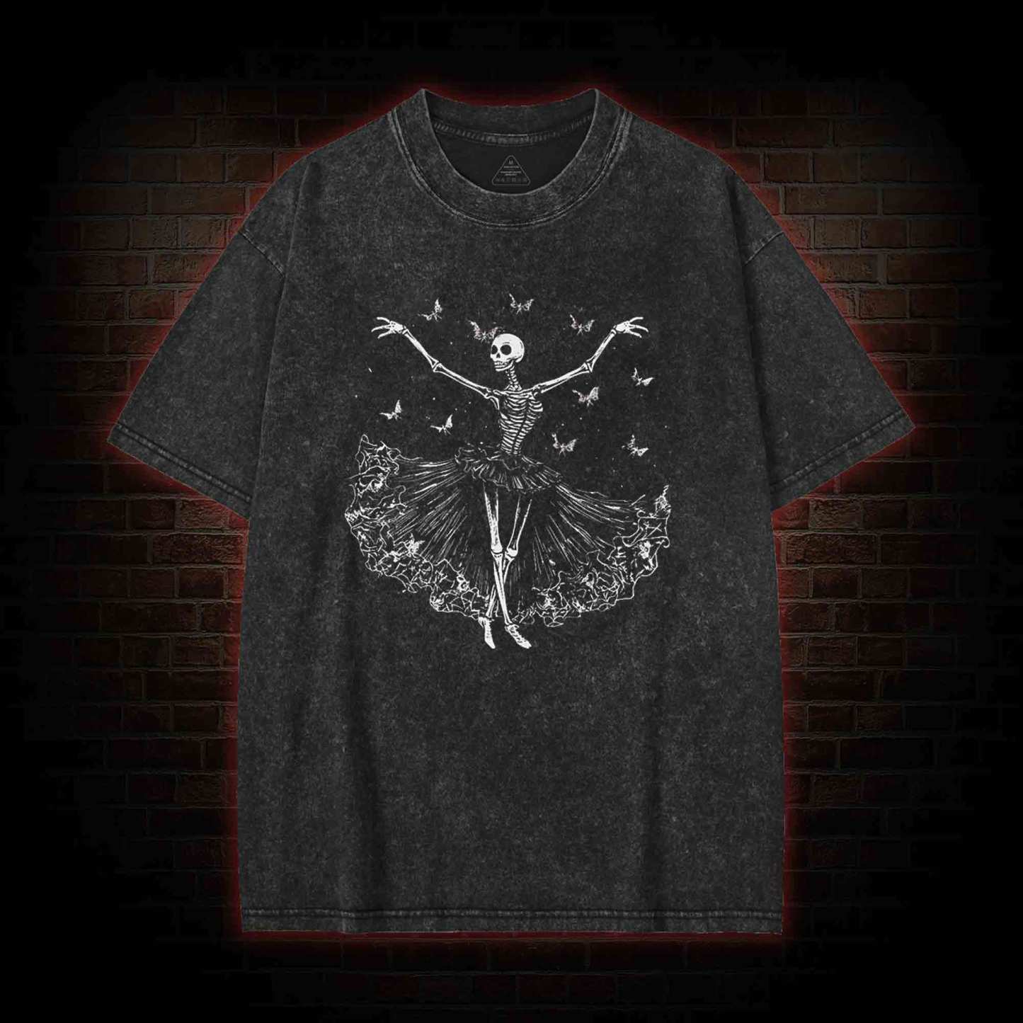 Floral Ballerina with Bats Skeleton Washed T-shirt
