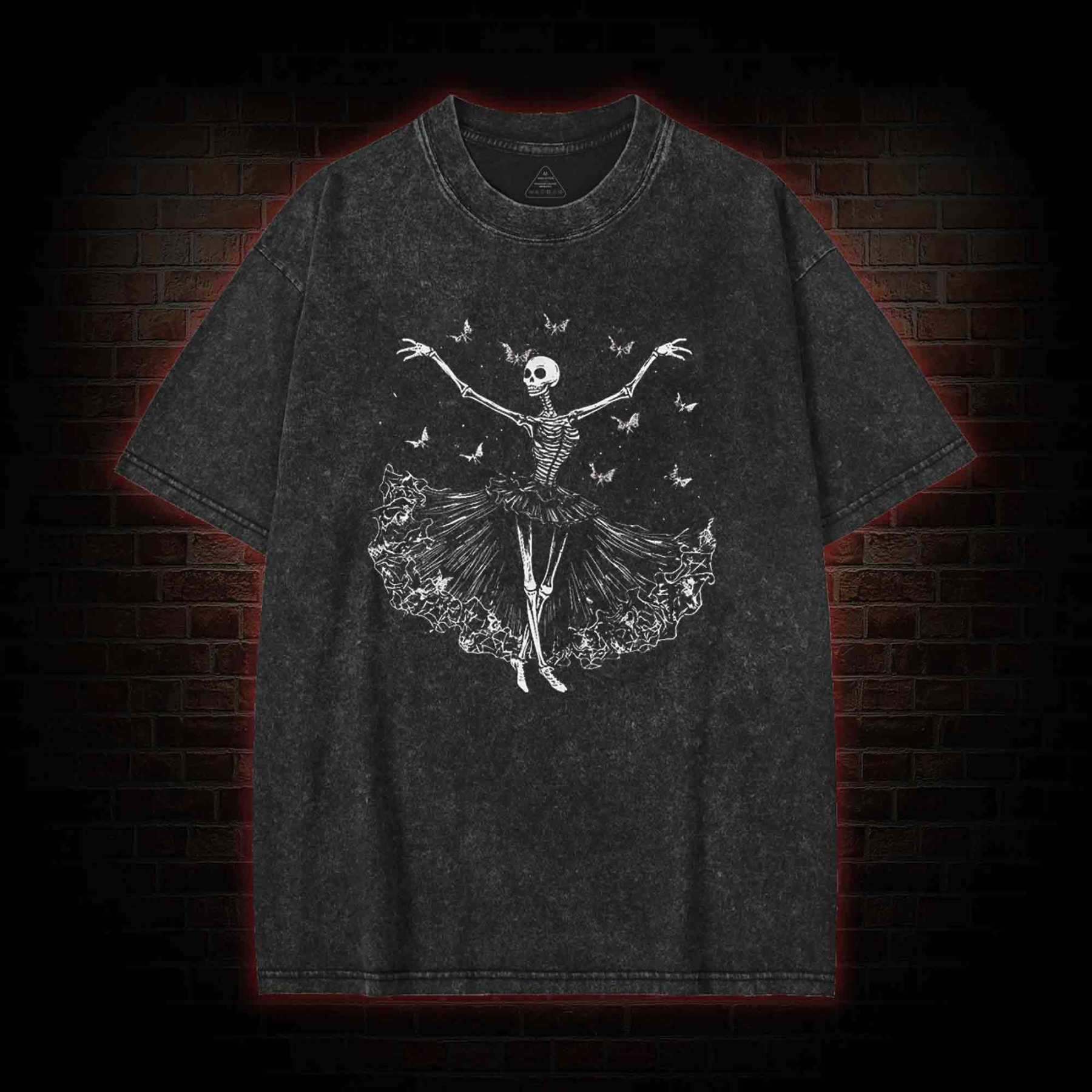 Floral Ballerina with Bats Skeleton Washed T-shirt