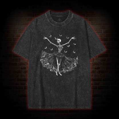 Floral Ballerina with Bats Skeleton Washed T-shirt
