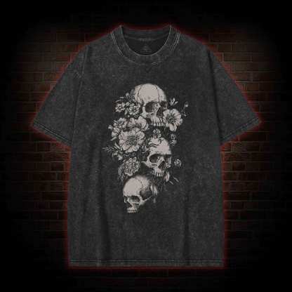 Floral Skull Gothic Washed T-shirt