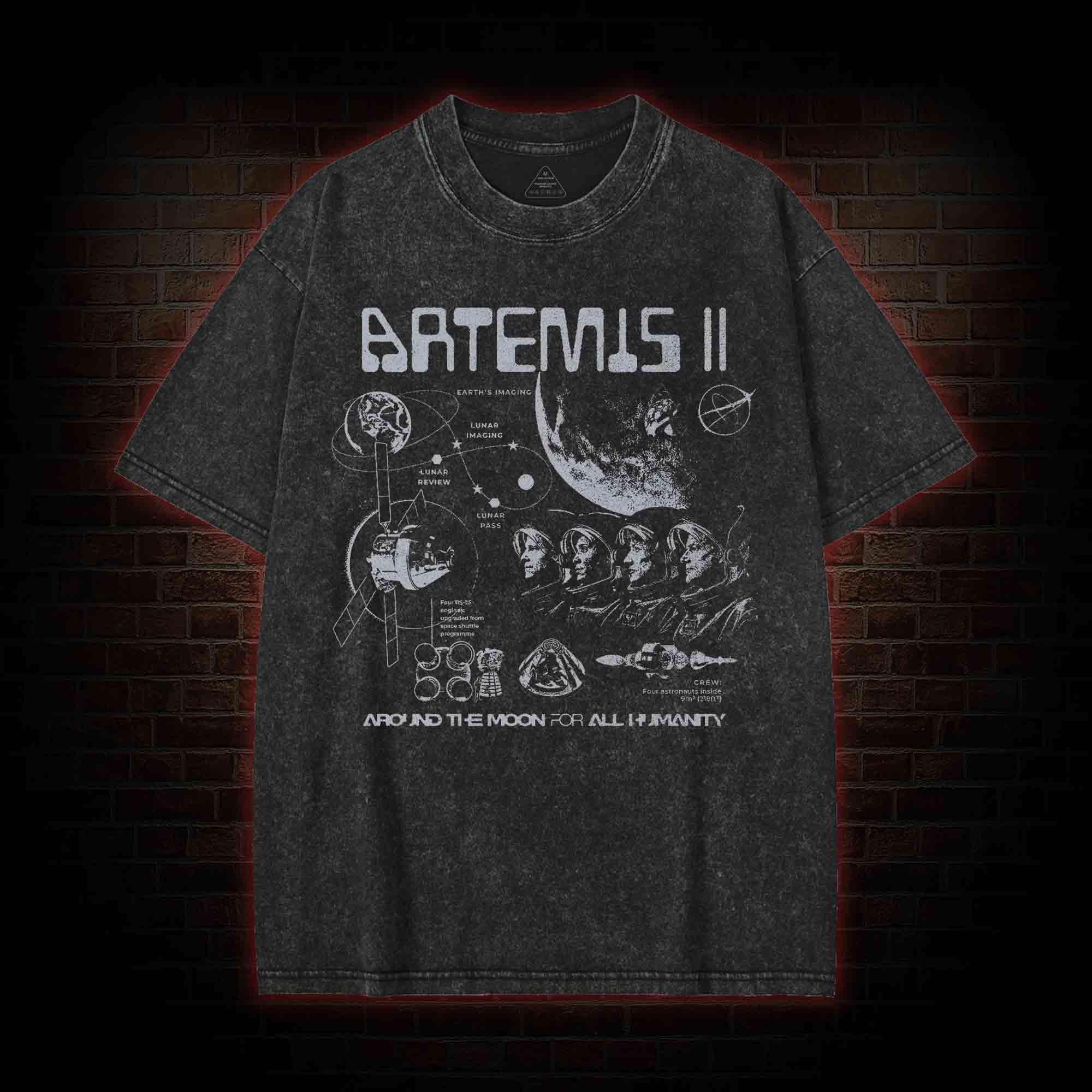 Around the Moon for All Humanity Washed T-shirt