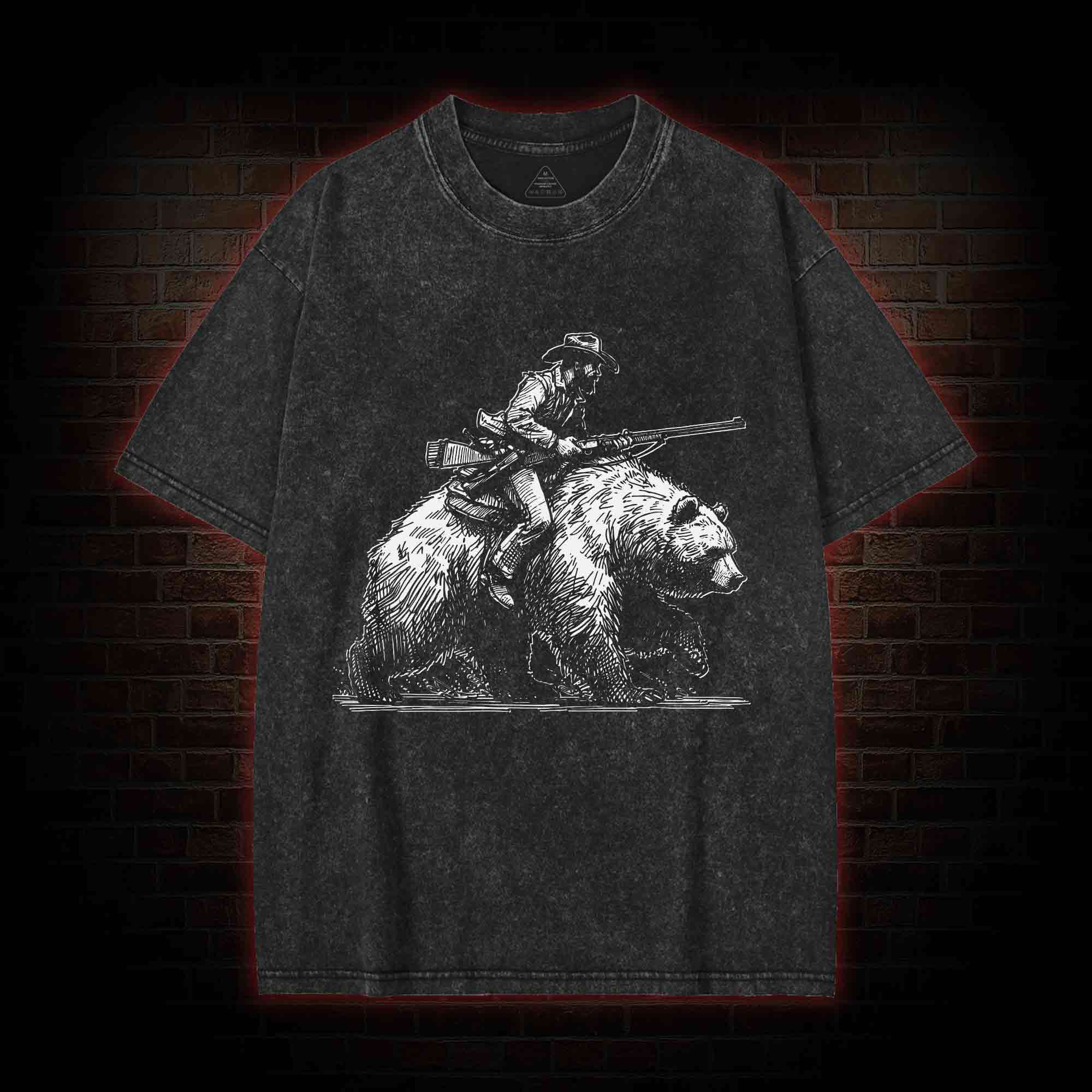 Cowboy Riding a Bear Washed T-shirt