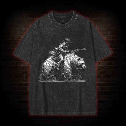 Cowboy Riding a Bear Washed T-shirt