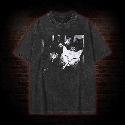 Gangster Cat Washed T-shirt