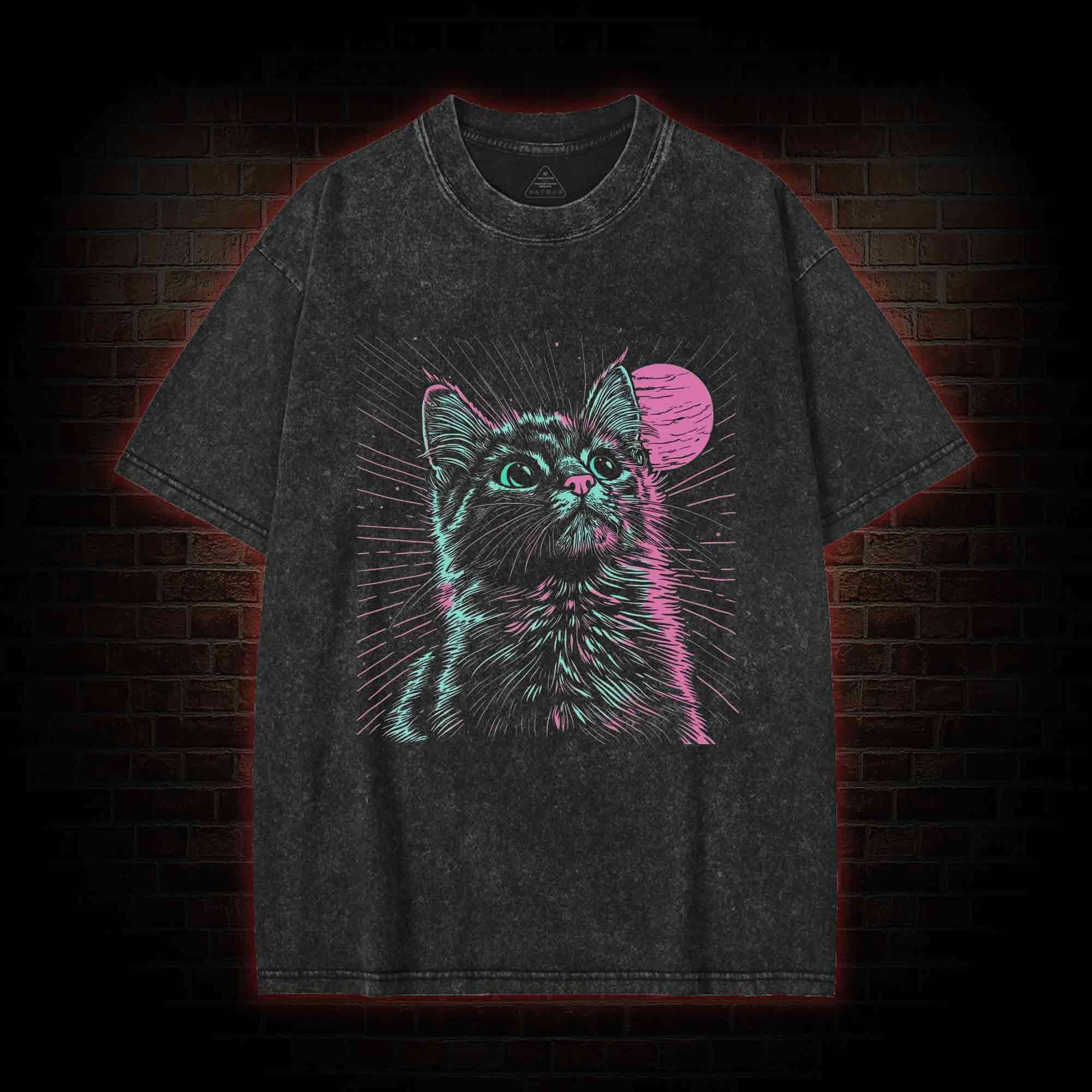 Psychedelic Cat Washed T-shirt
