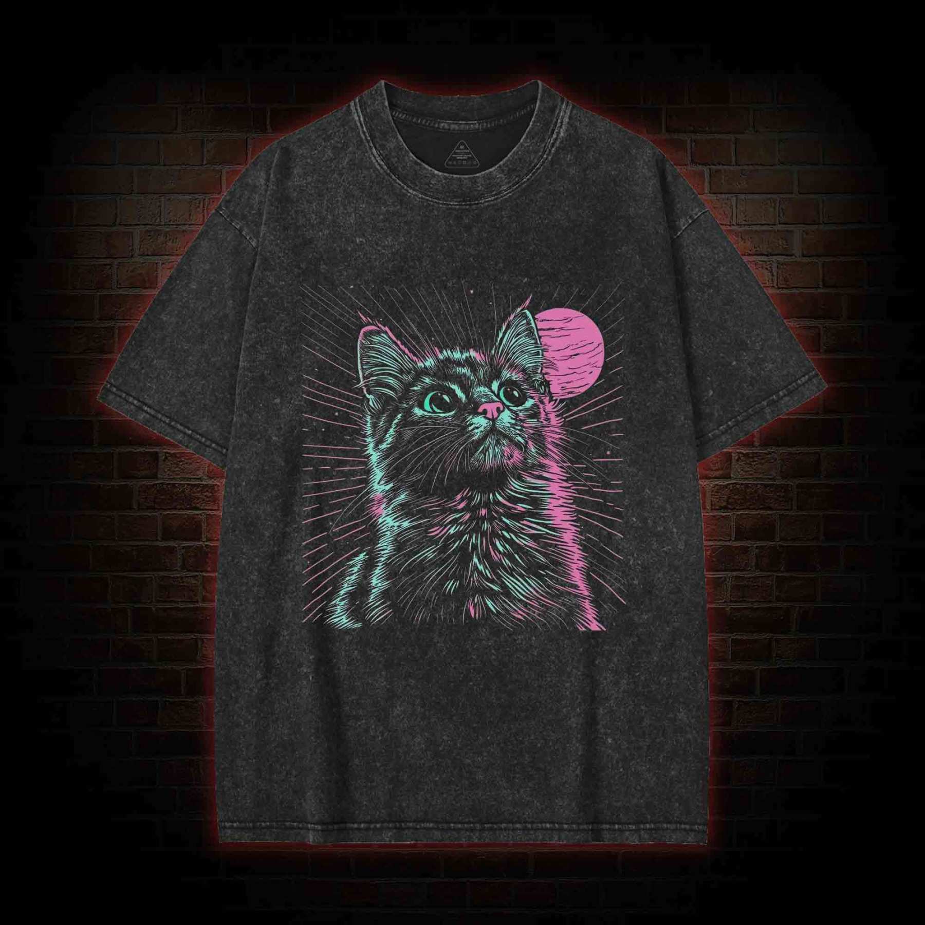 Psychedelic Cat Washed T-shirt