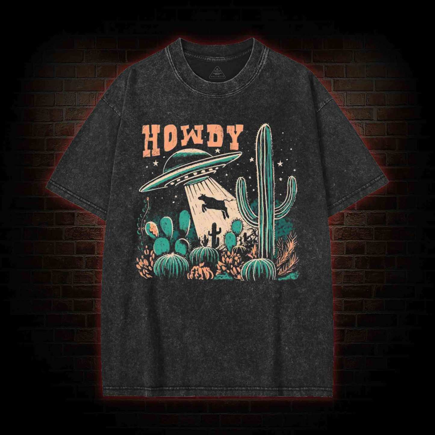 UFO Cow Abduction Washed T-shirt