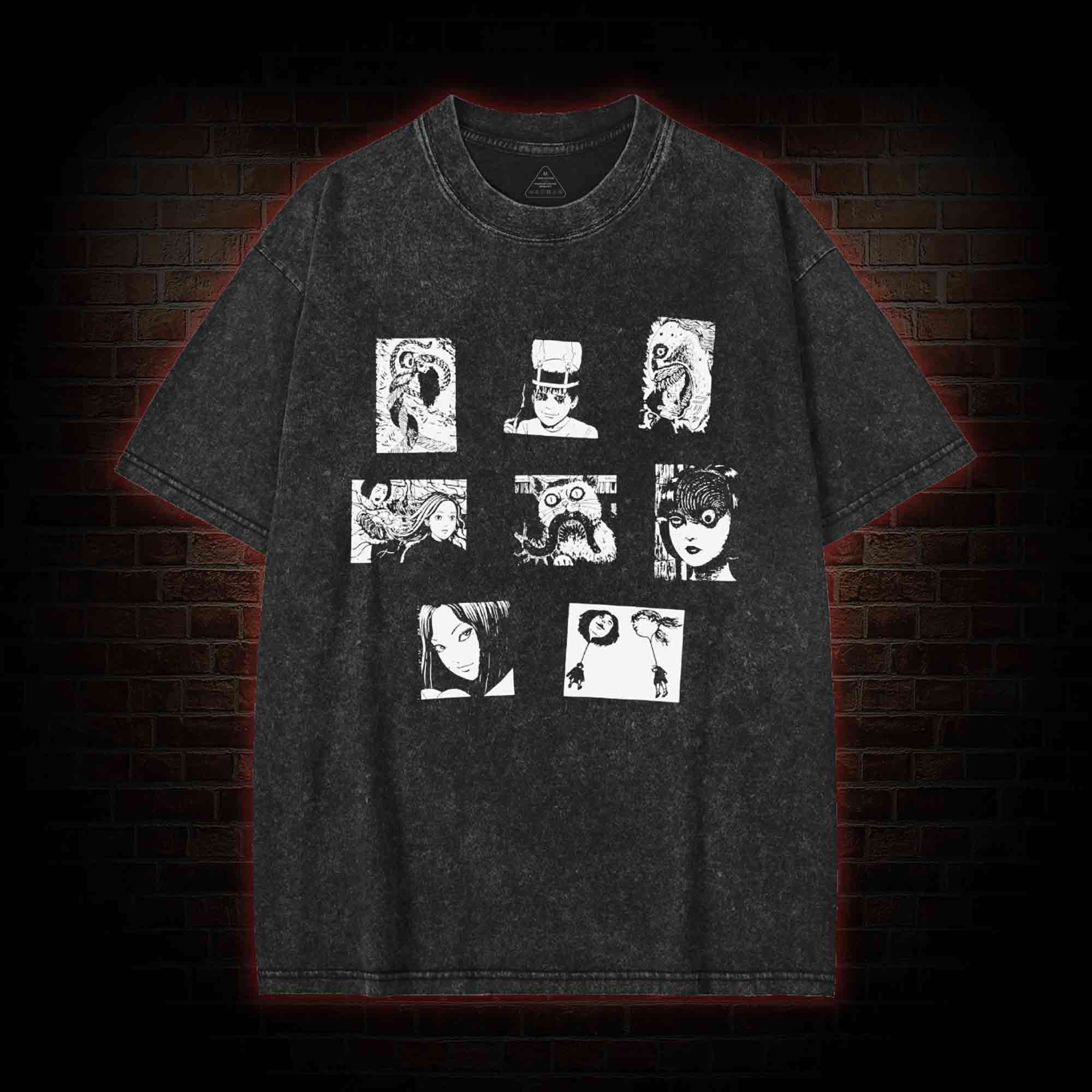 Retro Horror Manga Washed T-shirt