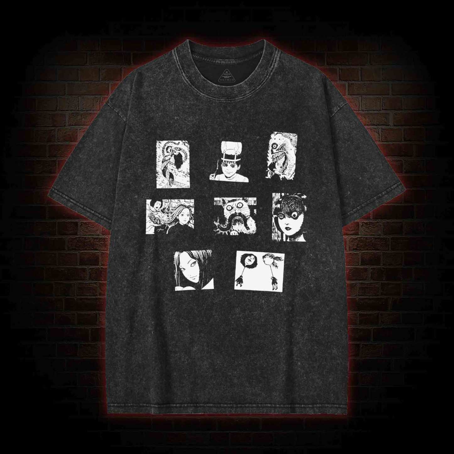 Retro Horror Manga Washed T-shirt