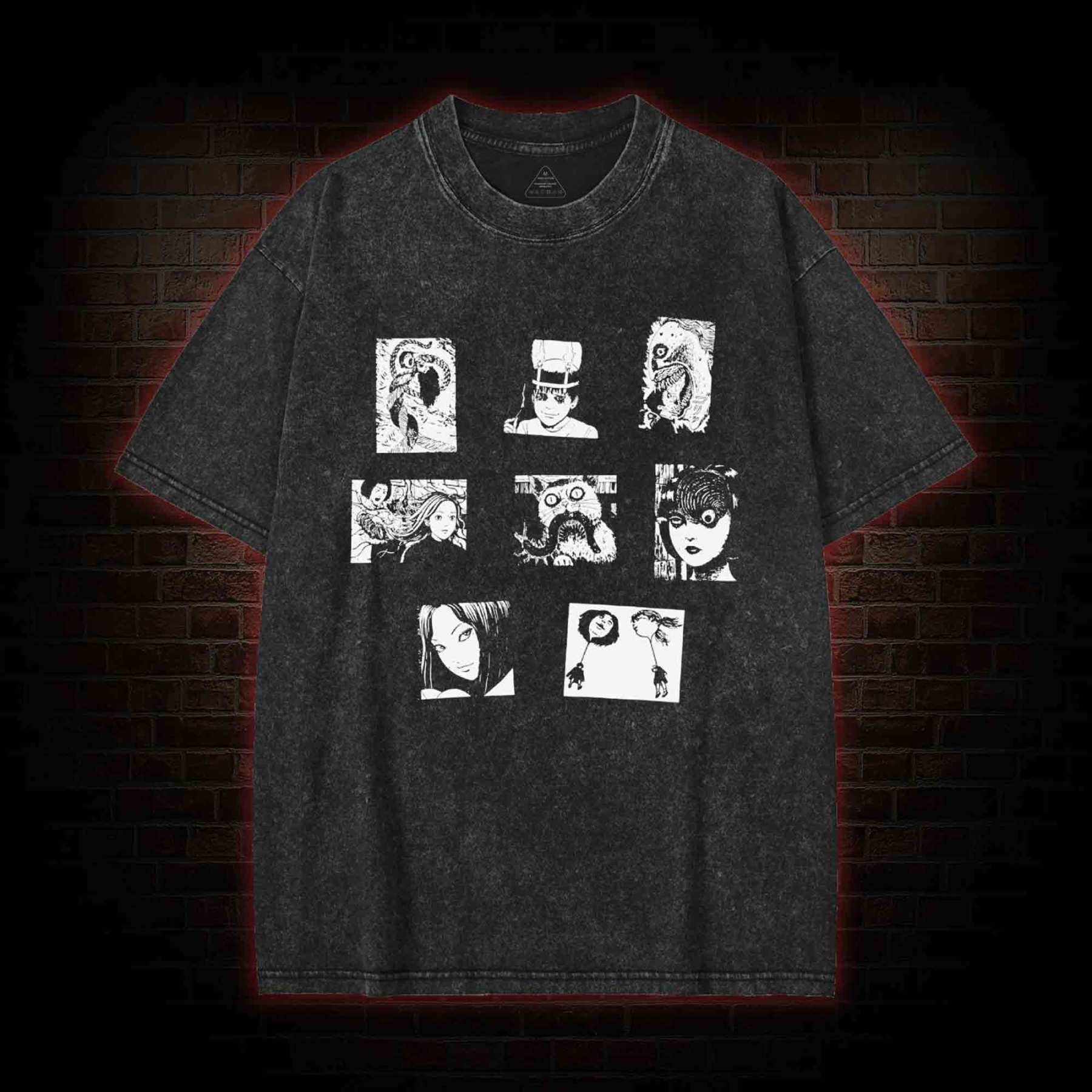 Retro Horror Manga Washed T-shirt