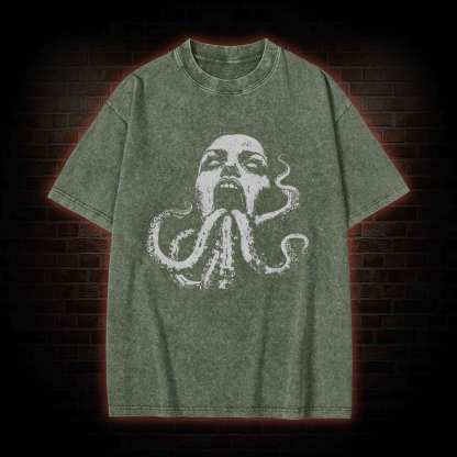 Cryptozoology Octopus Washed T-shirt
