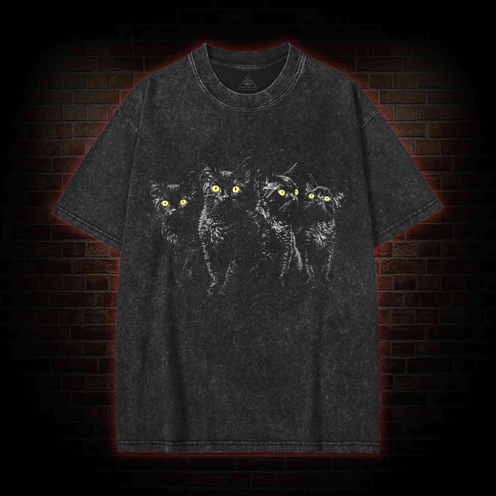 Yellow Eyes Black Cats Washed T-shirt