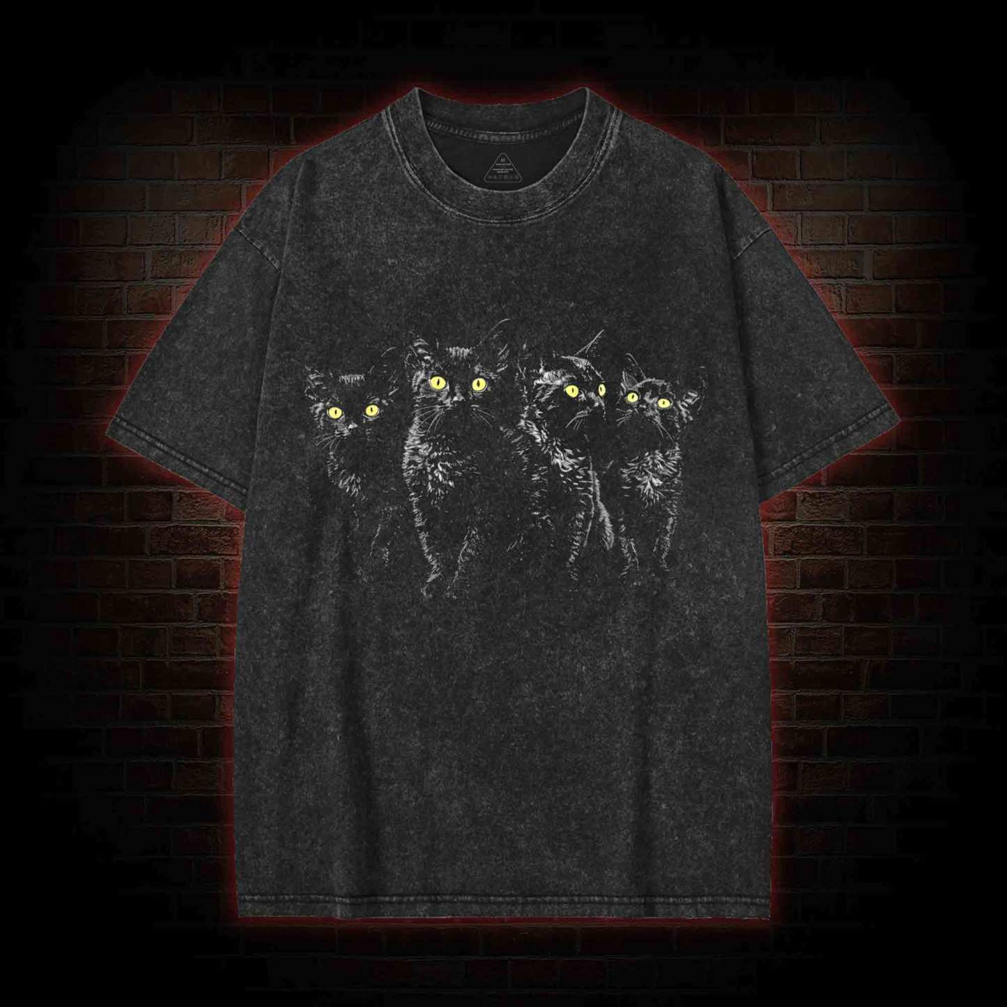 Yellow Eyes Black Cats Washed T-shirt