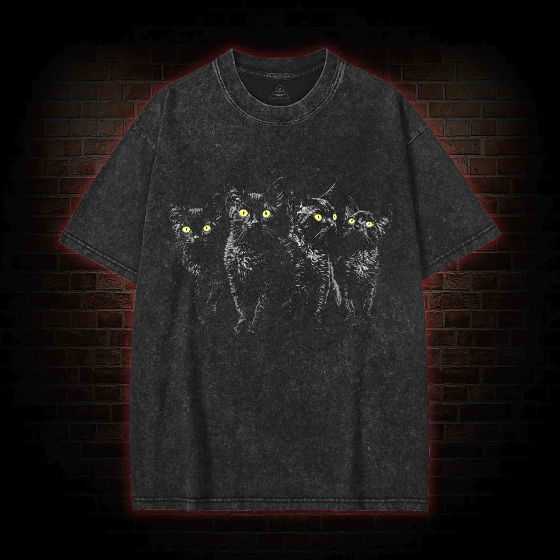Yellow Eyes Black Cats Washed T-shirt