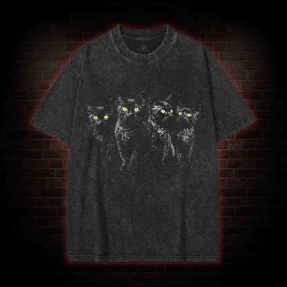 Yellow Eyes Black Cats Washed T-shirt