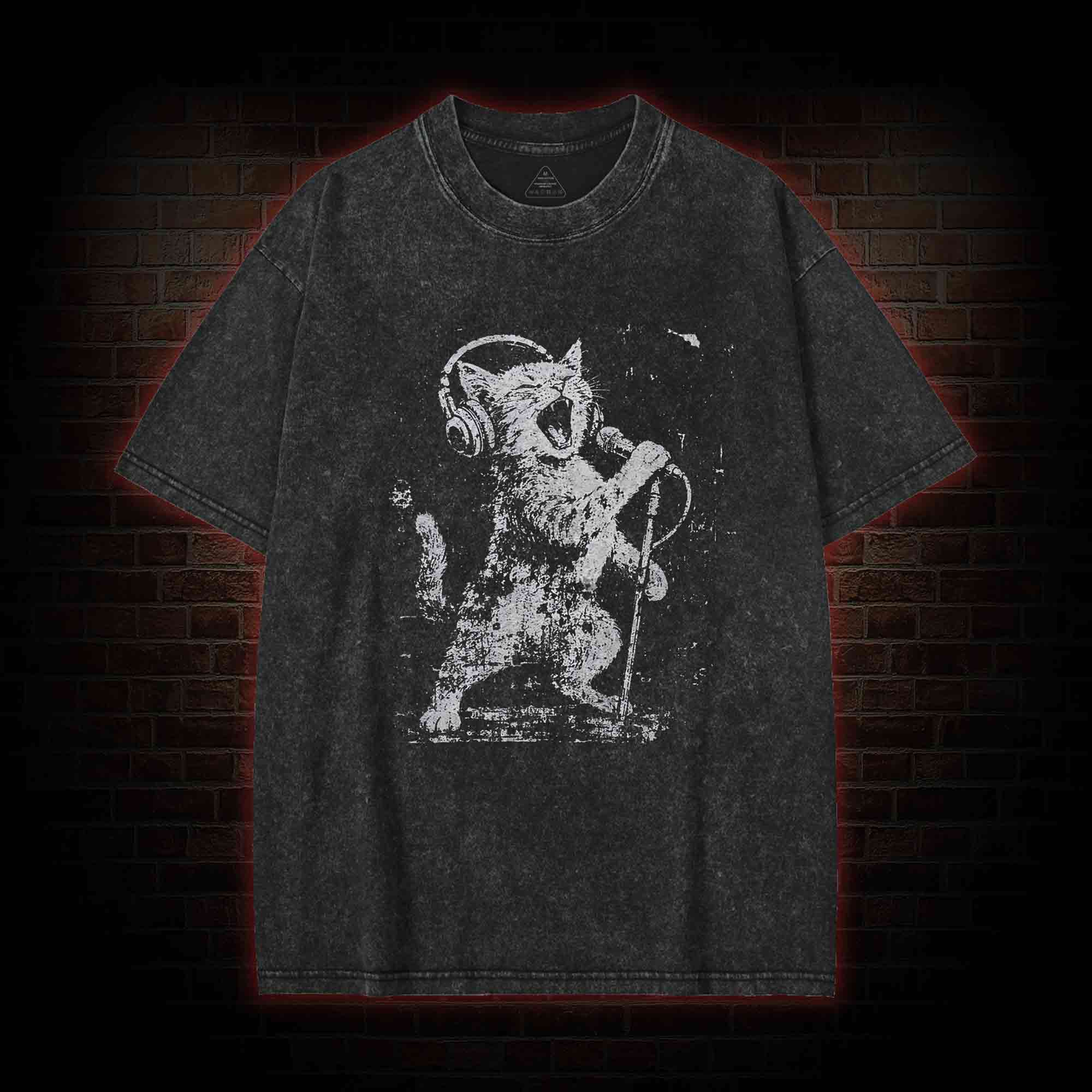Rockstar Cat Washed T-shirt