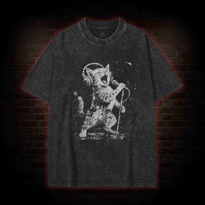 Rockstar Cat Washed T-shirt