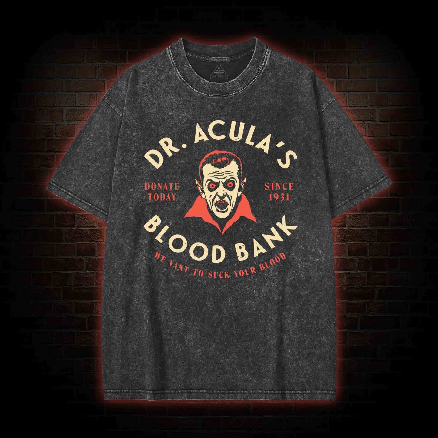 Dr.Acula's Blood Bank Washed T-shirt with Dark Style