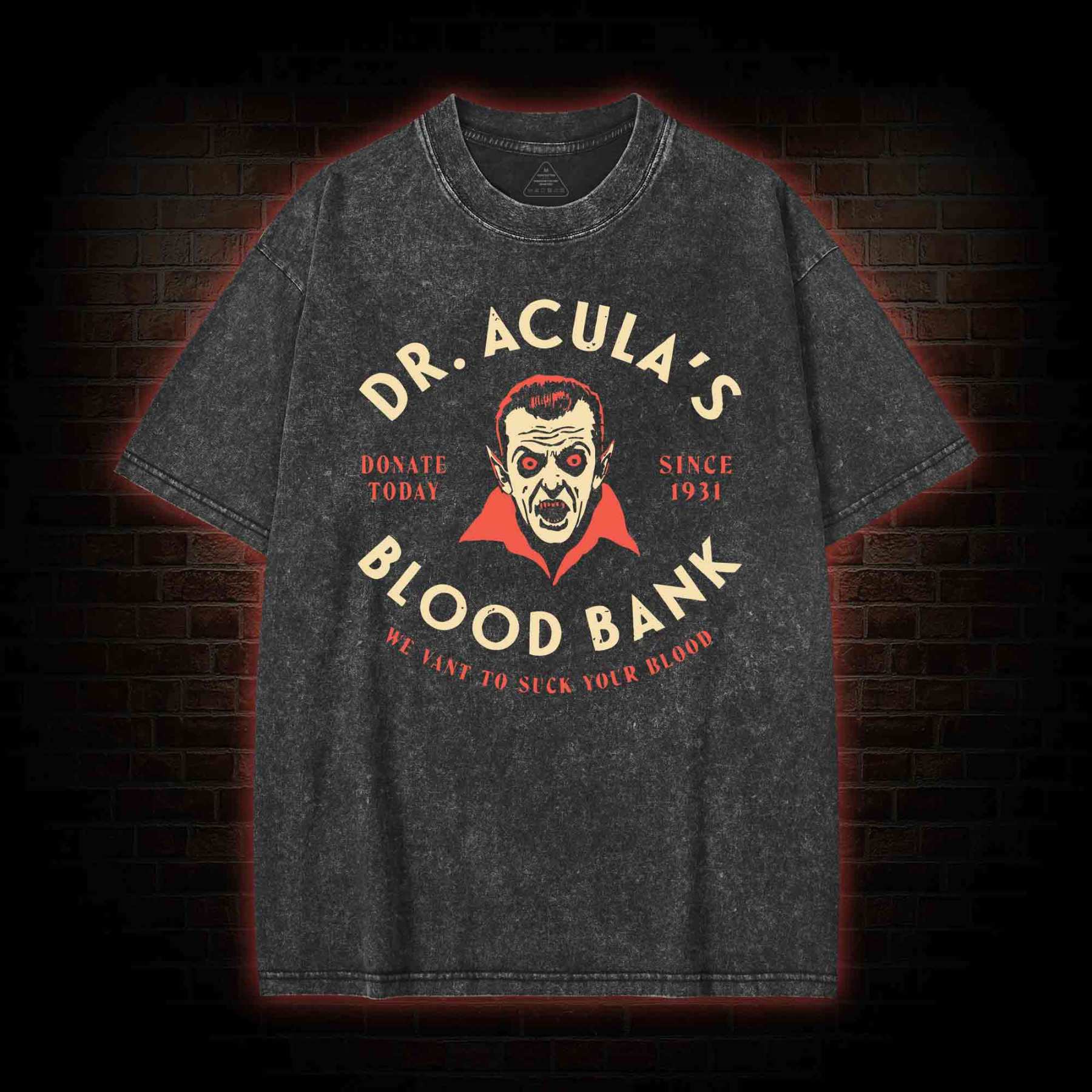 Dr.Acula's Blood Bank Washed T-shirt with Dark Style