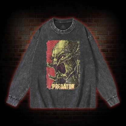 Alien Vs Alien Hunter Vintage Movie Washed Long-Sleeve T-shirt