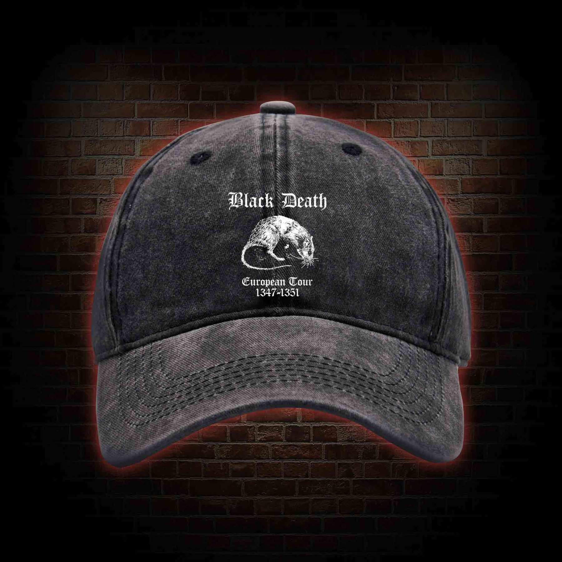 Black Death Washed Vintage Baseball Cap with Dark Style