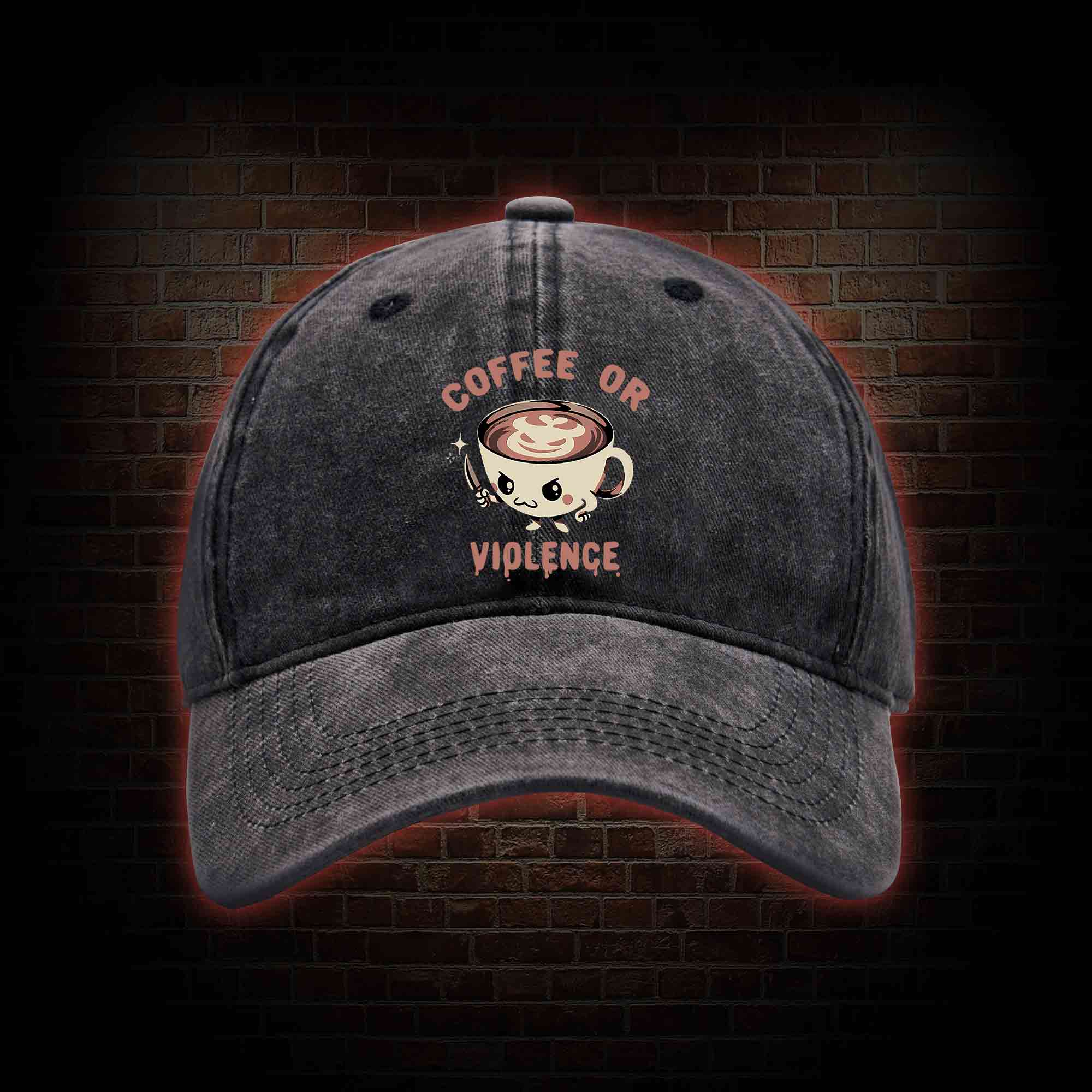 Coffee Or Violence Washed Vintage Baseball Cap