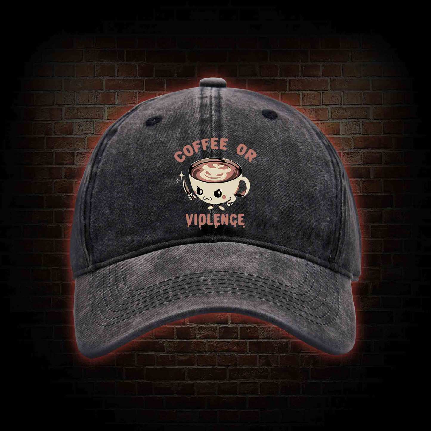 Coffee Or Violence Washed Vintage Baseball Cap with Dark Style