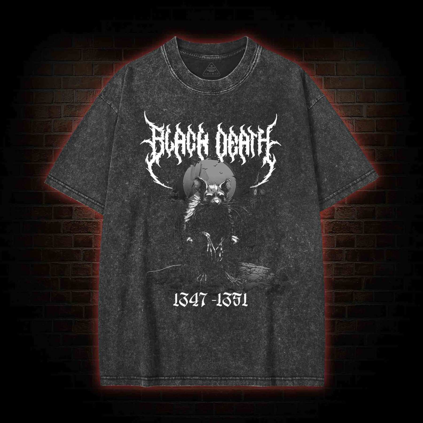 Black Death 1347-1351 Washed T-shirt with Dark Style