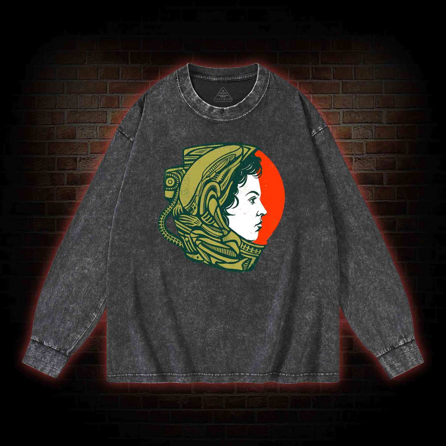 Retro Style Alien Washed Long-Sleeve T-shirt