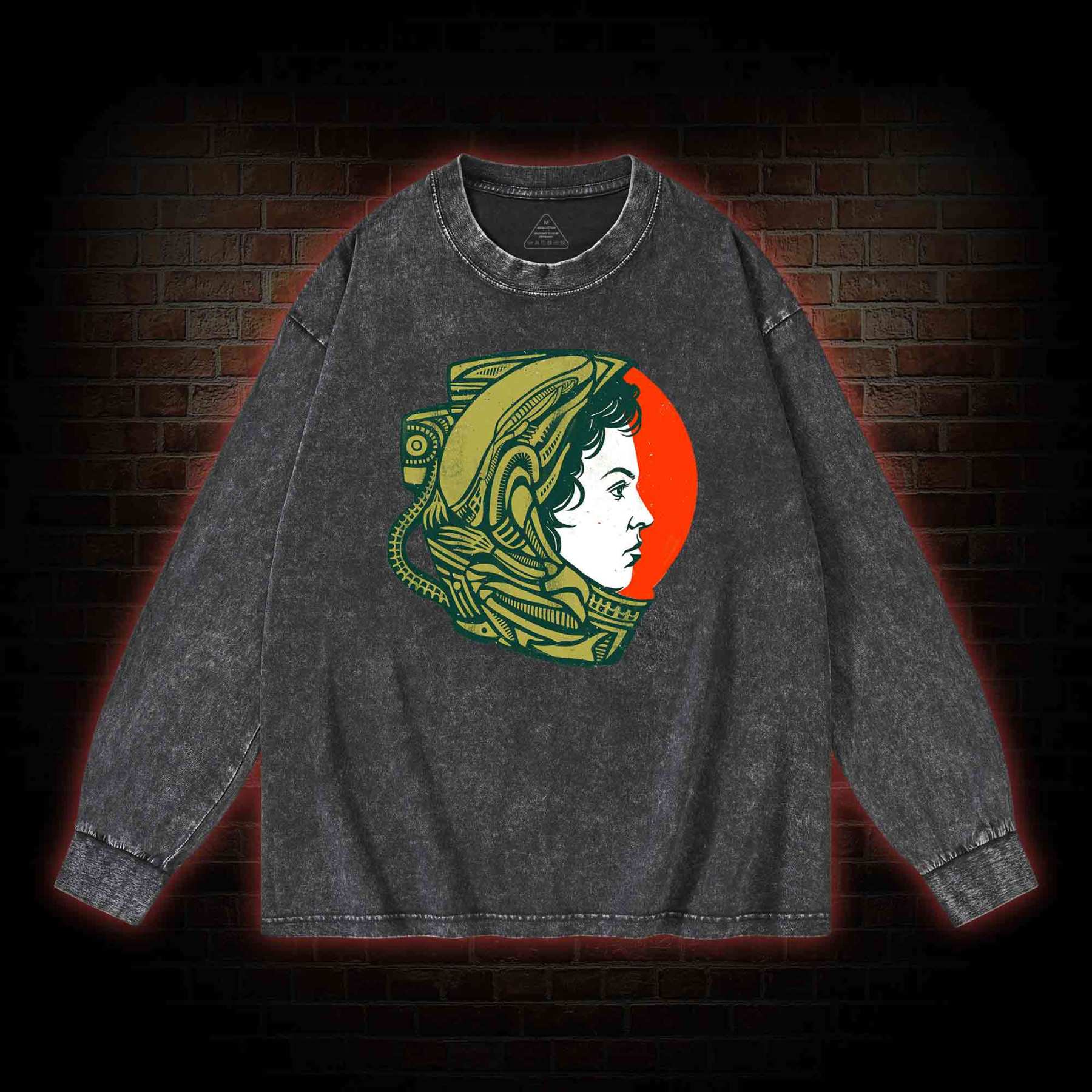 Retro Style Alien Washed Long-Sleeve T-shirt