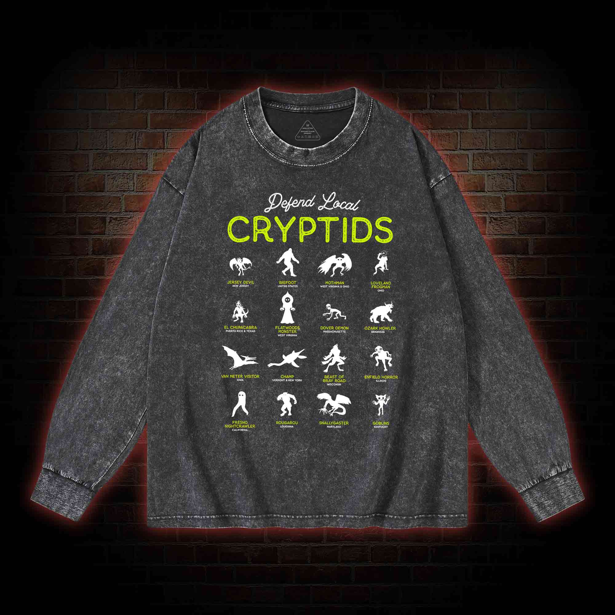 Defend Local Cryptids Creature Collection Washed Long-Sleeve T-shirt