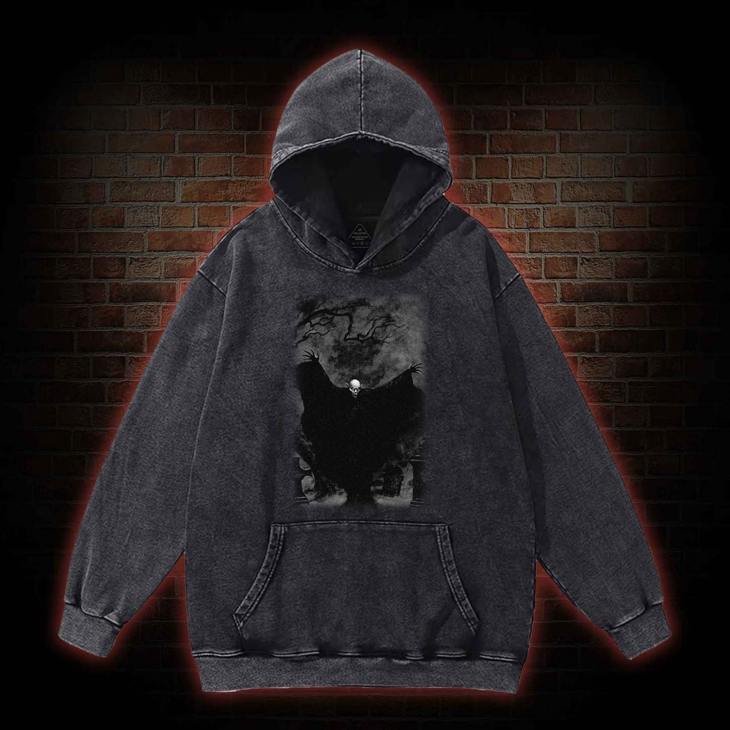 Vampire Nosferatu Washed Hoodie with Dark Style