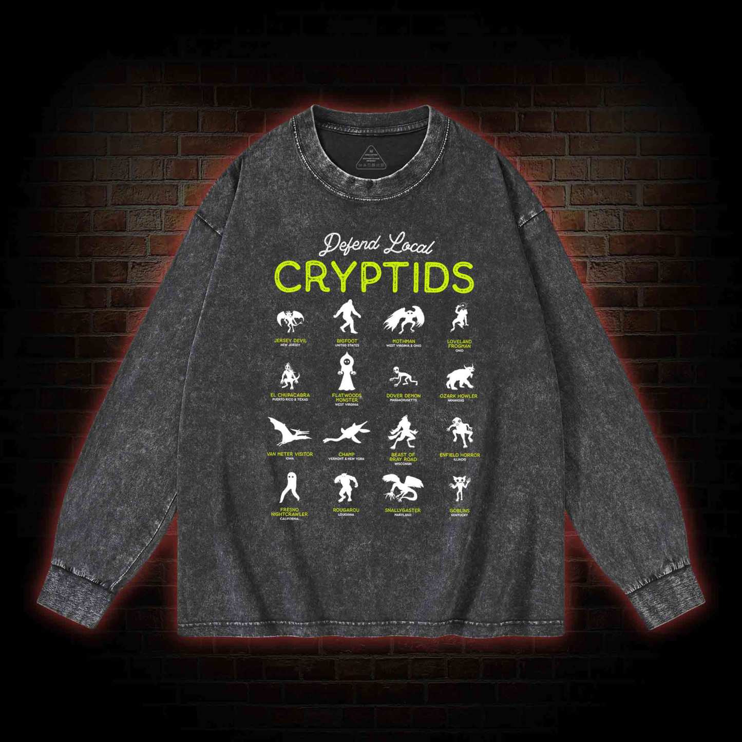 Defend Local Cryptids Creature Collection Washed Long-Sleeve T-shirt