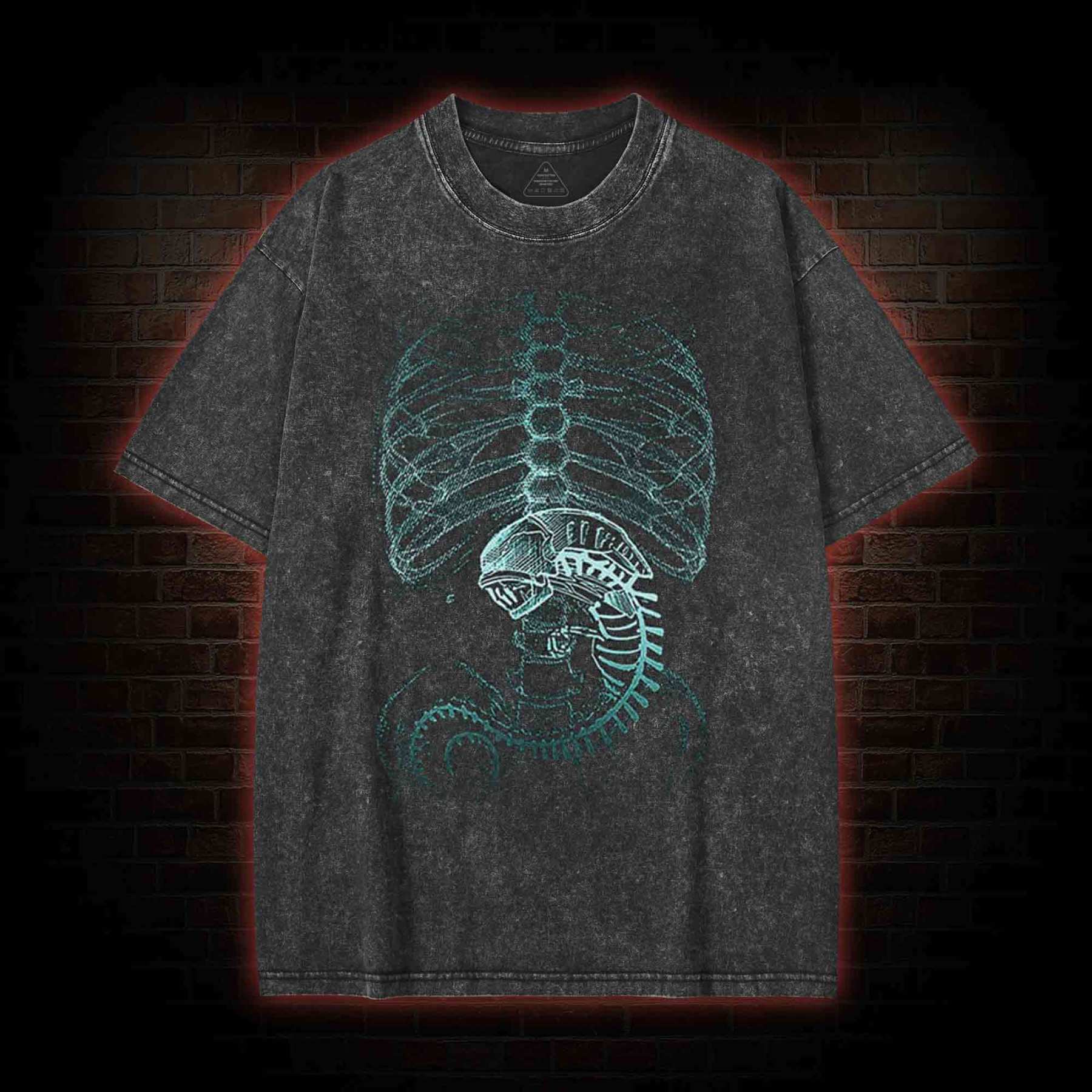 Alien X-ray Washed T-shirt with Dark Style