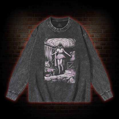 Portal Door Girl Washed Long-Sleeve T-shirt