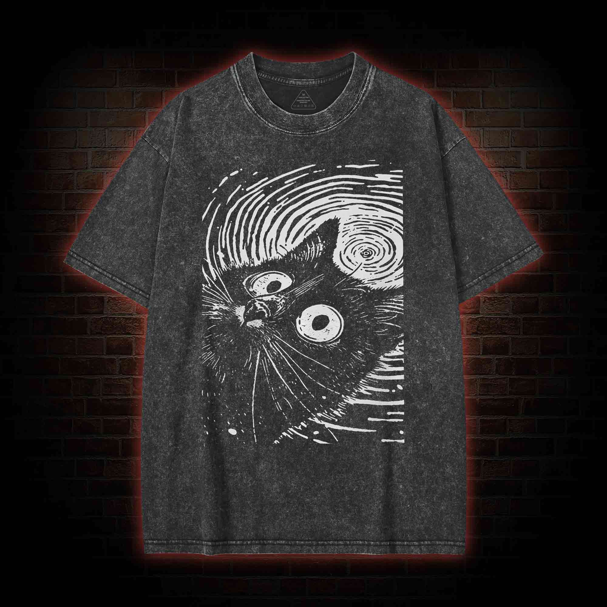 Psychedelic Weirdcore Cat Washed T-shirt