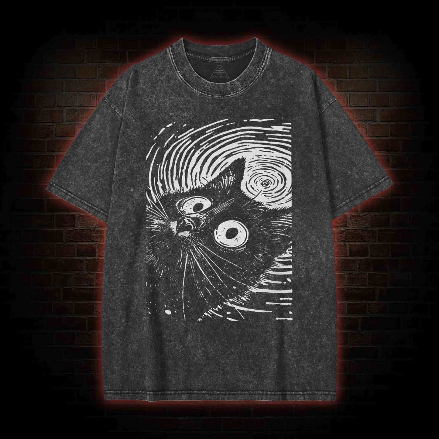 Psychedelic Weirdcore Cat Washed T-shirt
