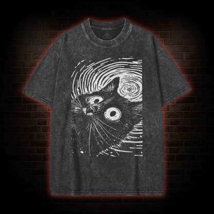 Psychedelic Weirdcore Cat Washed T-shirt