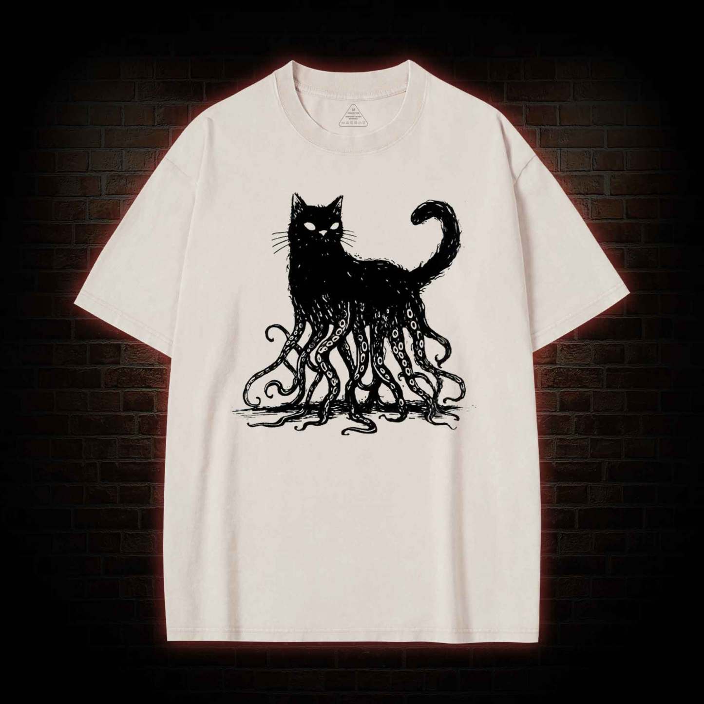 Octopus And Black Cat Washed T-shirt