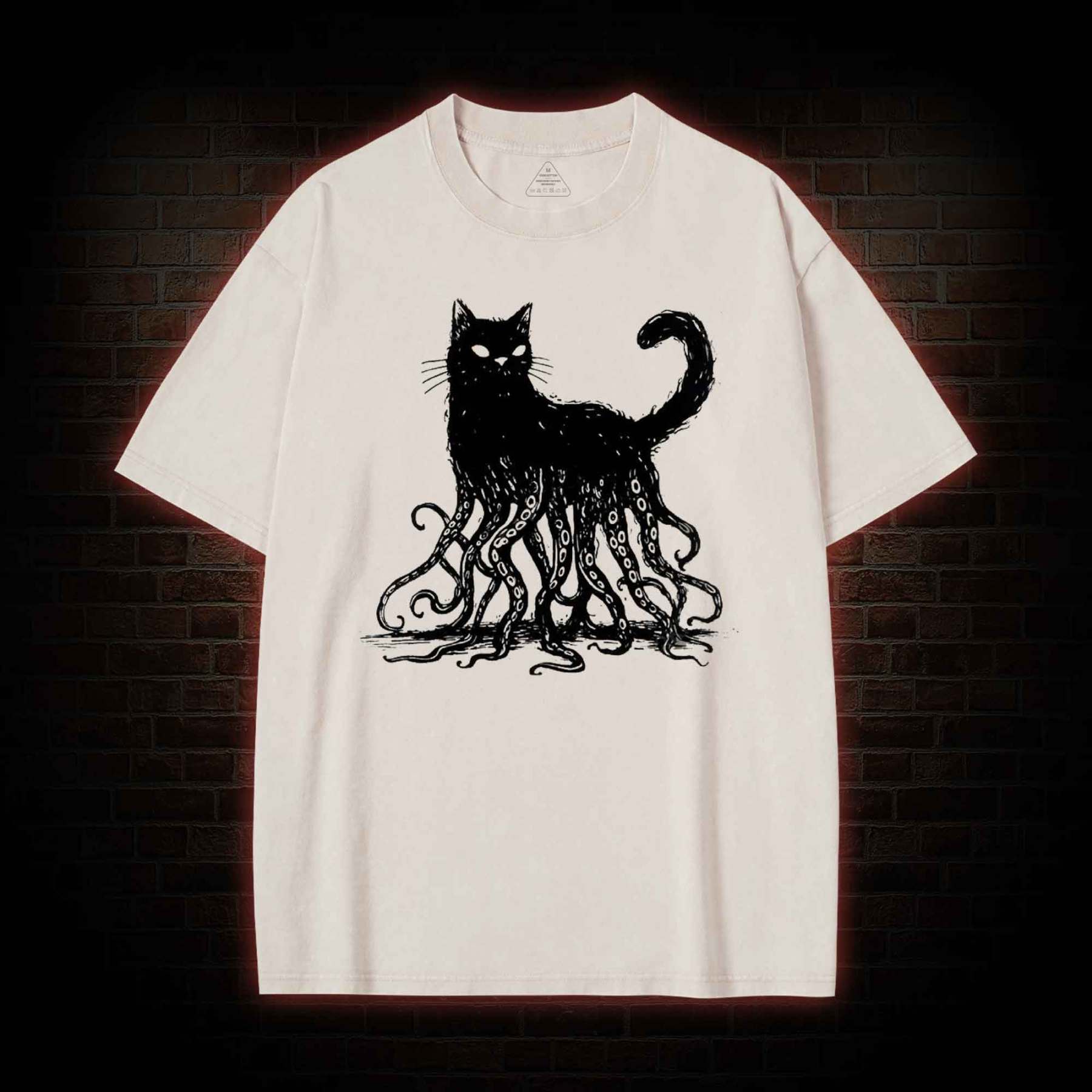 Octopus And Black Cat Washed T-shirt