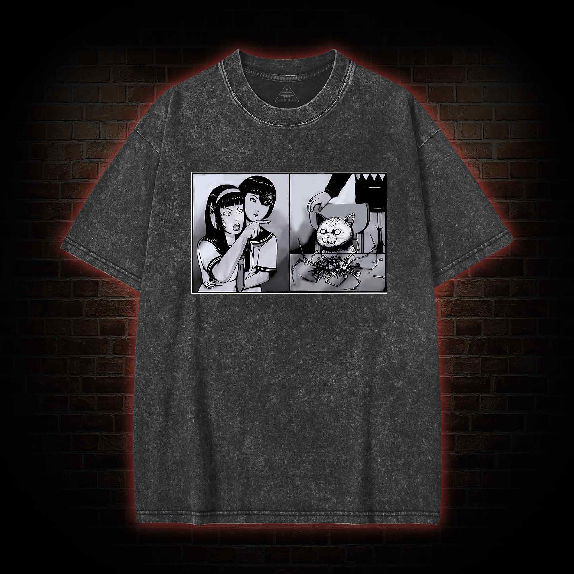 Girl Yelling at a Creepy Cat Washed T-shirt