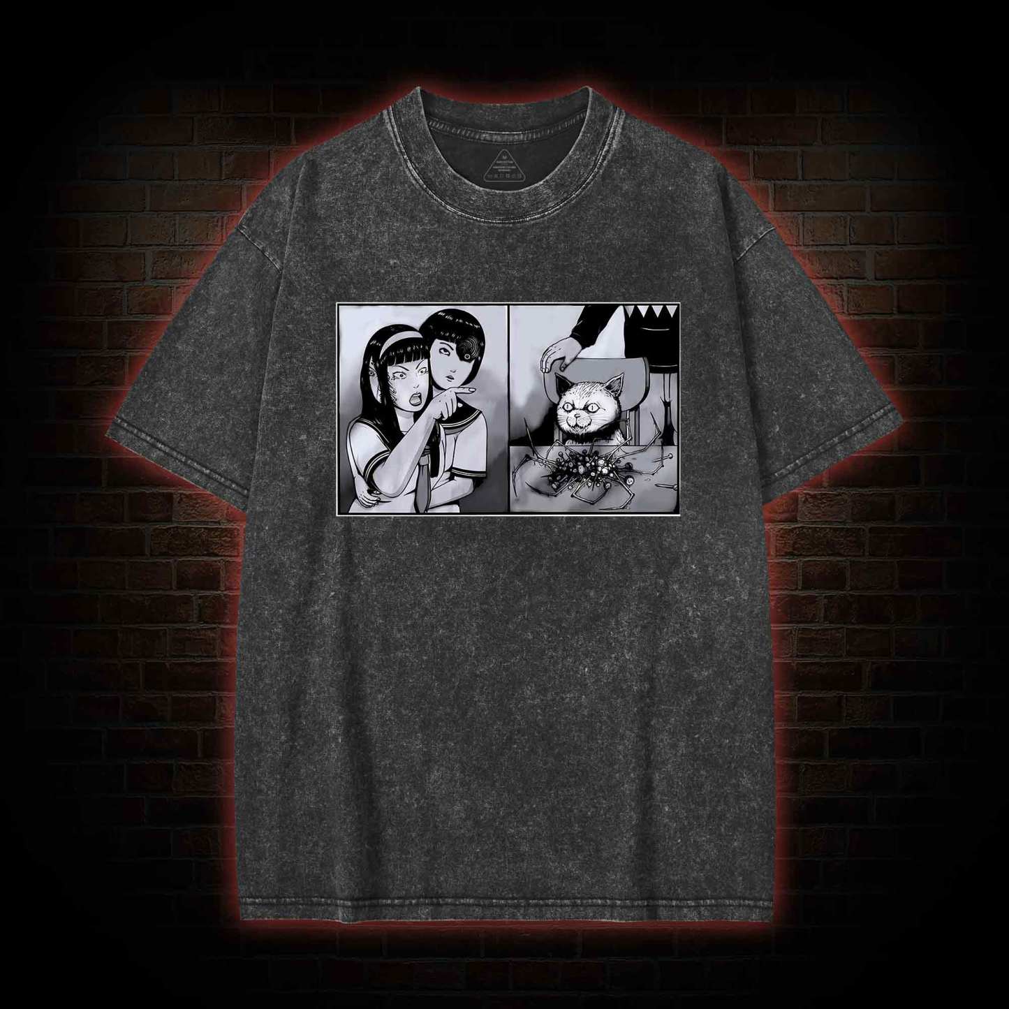 Girl Yelling at a Creepy Cat Washed T-shirt