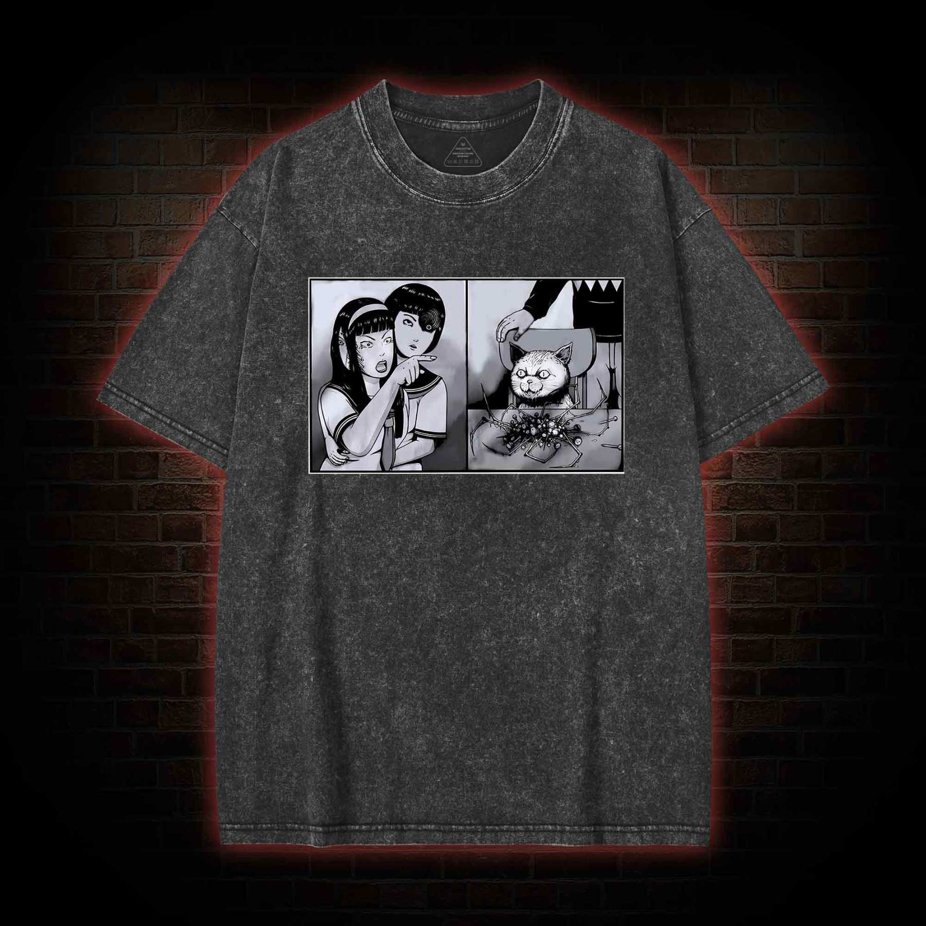 Girl Yelling at a Creepy Cat Washed T-shirt