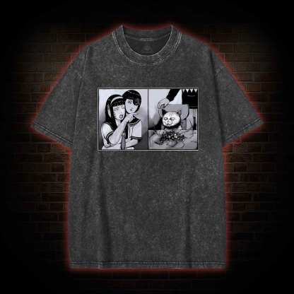 Girl Yelling at a Creepy Cat Washed T-shirt