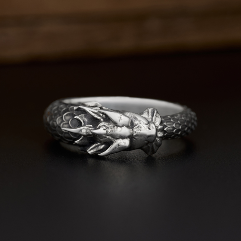 Vintage Dragon Sterling Silver Band Ring