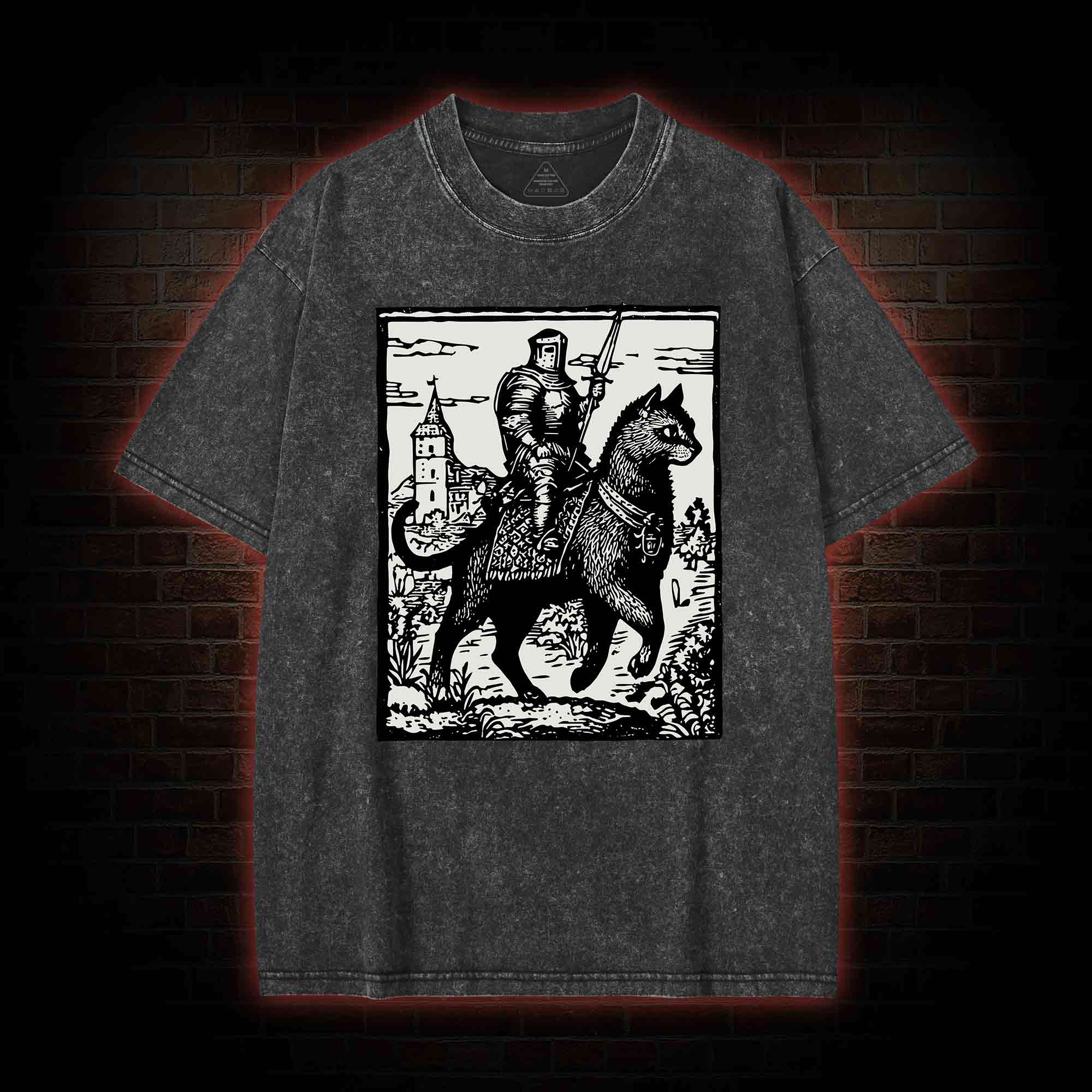 Knight Cat Rider Washed T-shirt
