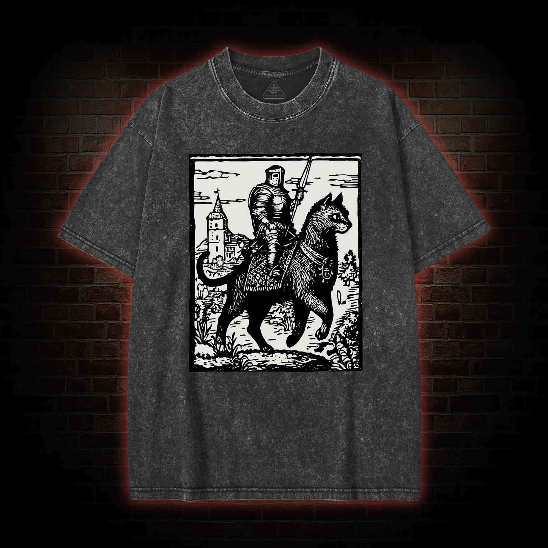 Knight Cat Rider Washed T-shirt