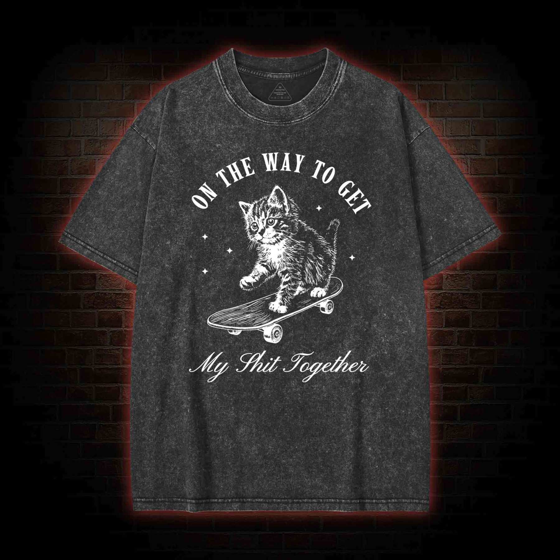 On My Way Cat Washed T-shirt